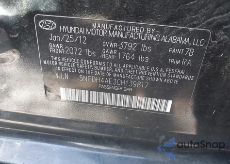 2012 Hyundai Elantra Gls из США, поврежденный, VIN 5NPDH4AE3CH139817